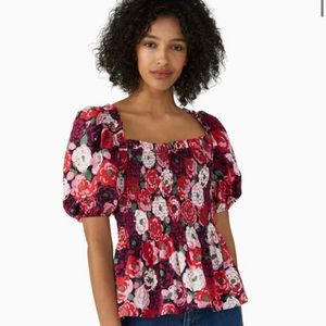 Kate Spade Rosette Blooms Puff-sleeve Top Size Medium